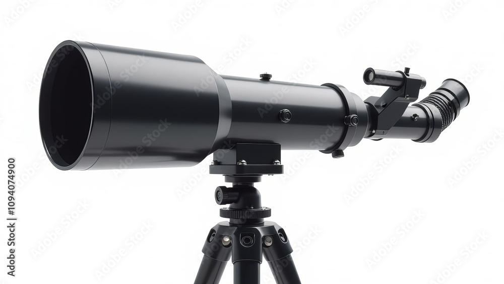 A black telescope with a silver tripod A black telescope with a silver tripod