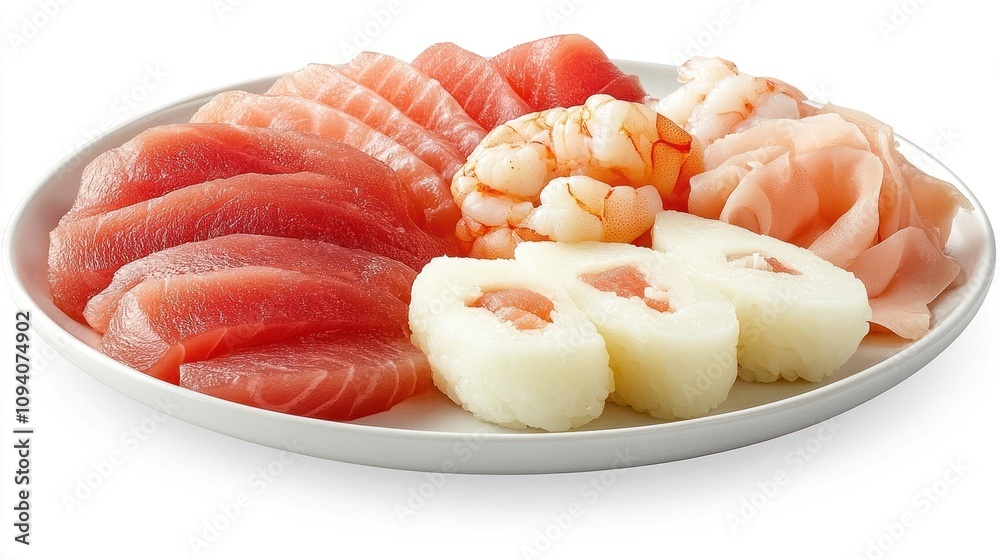 Assorted Sashimi and Sushi on a White Plate Assorted Sashimi and Sushi on a White Plate