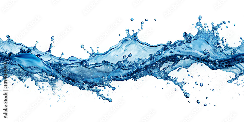 Blue water splashing seamless pattern border, isolated on white background. clipping path