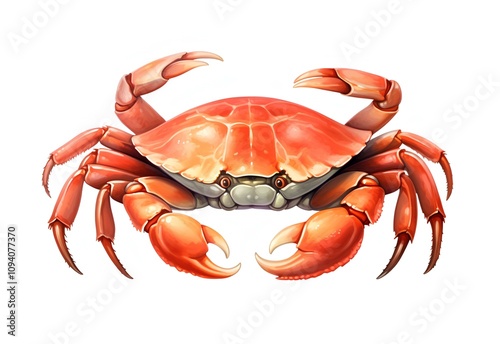 A Detailed Illustration of a Red Crab: A Vibrant Close-Up Depicting the Intricate Details of a Crustacean's Anatomy,  Showcasing its Powerful Claws photo