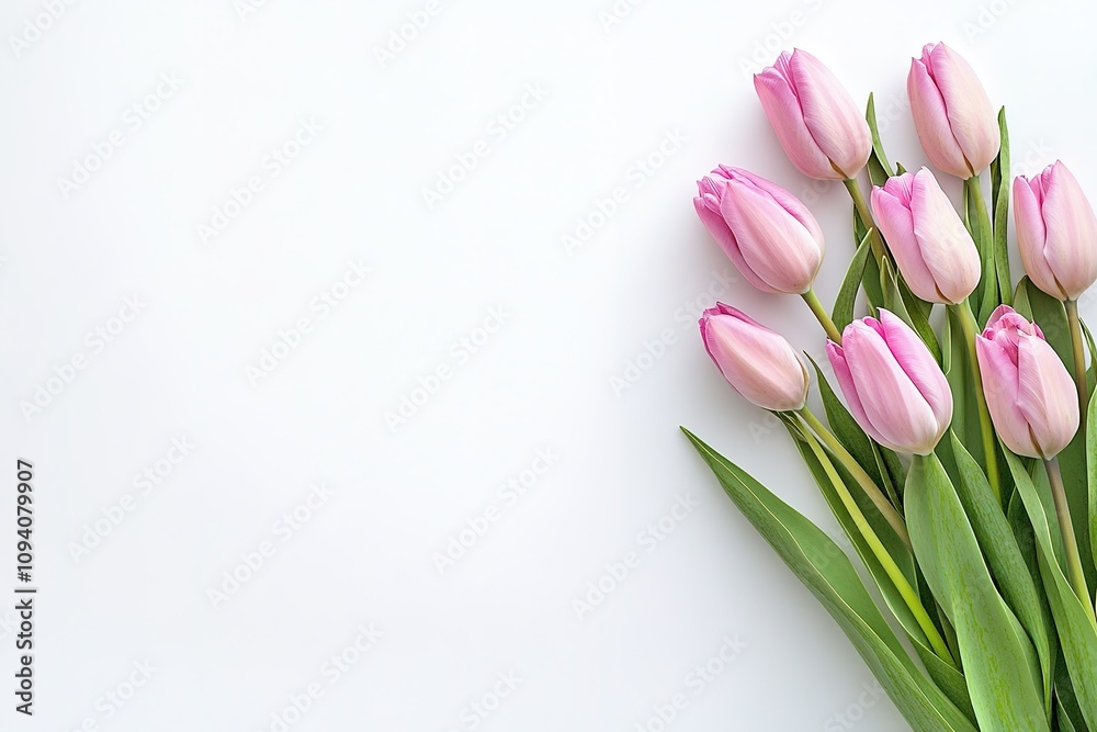 A bouquet of pink tulips is arranged in a vase on a white background A bouquet of pink tulips is arranged in a vase on a white background