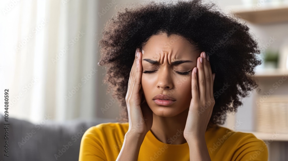 Person sitting in a dimly lit room, holding head with both hands, looking distressed. Symbolizing stress and mental strain due to a nerve disorder. Person sitting in a dimly lit room, holding head with both hands, looking distressed. Symbolizing stress and mental strain due to a nerve disorder.