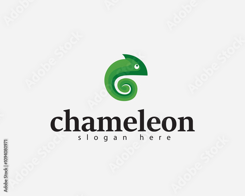 creative cute chameleon green circle logo design photo