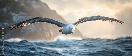 Elegant albatross soaring over open ocean photo