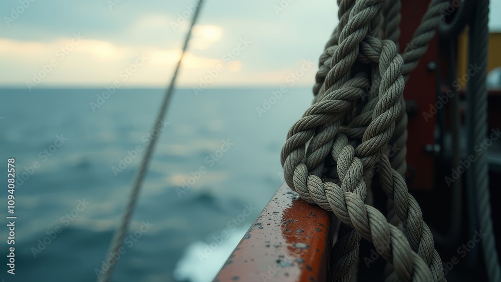 Fototapeta premium A boat is sailing in the ocean with the sun setting in the background