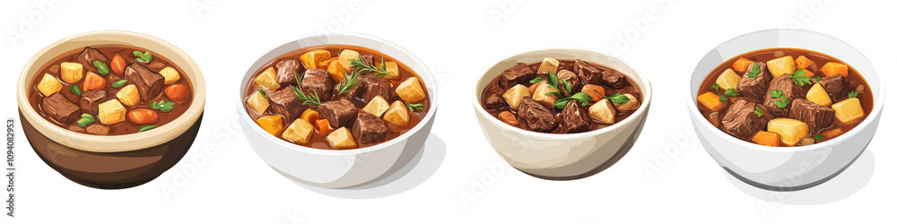Flat style illustration of beef stew isolated on white background. Collection Set png. Flat style illustration of beef stew isolated on white background. Collection Set png.