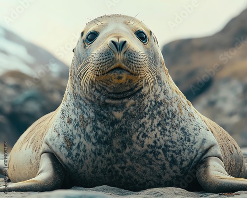 Massive elephant seal lounging on rocky shore