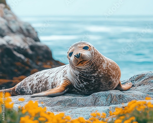 Massive elephant seal lounging on rocky shore