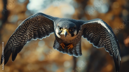 Swift peregrine falcon diving at high speed