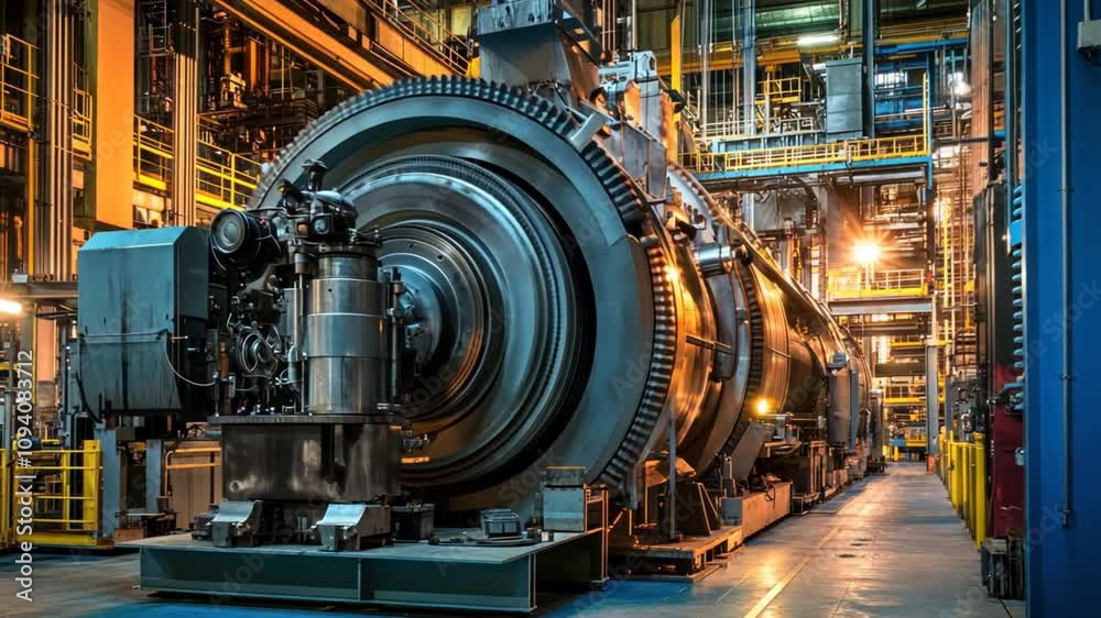 Powerful machinery and equipment in action at a large-scale industrial plant during production hours Powerful machinery and equipment in action at a large-scale industrial plant during production hours
