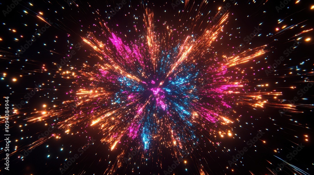 Fototapeta premium A vibrant explosion of colors resembling a cosmic burst, showcasing energy and motion.