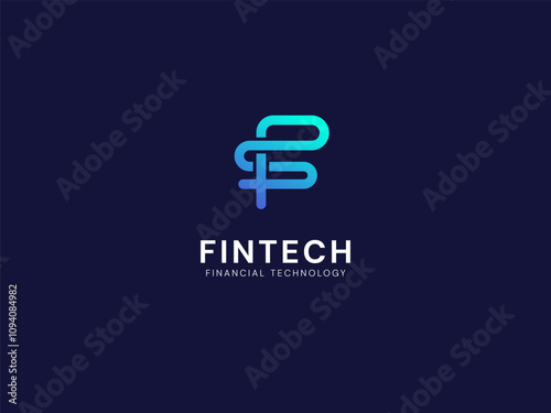 FinTech Financial Technology with letter F Connecting network lines technology Analysis logo vector design concept. Letter f logotype symbol for digital finance, ui, technology, investment, business.