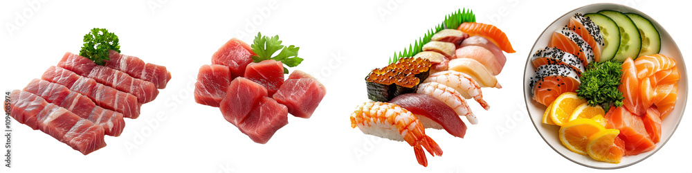 Sashimi isolated on white background. Collection Set png.