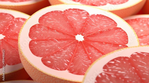 Close up 3D Render of Whole and Sliced Red Grapefruit on Colorful Background