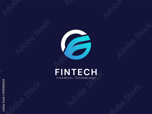 FinTech Financial Technology with letter F curved lines in circle logo vector design concept. Letter f logotype symbol for digital finance, ui, new technology, investment, business, identity, fintech.