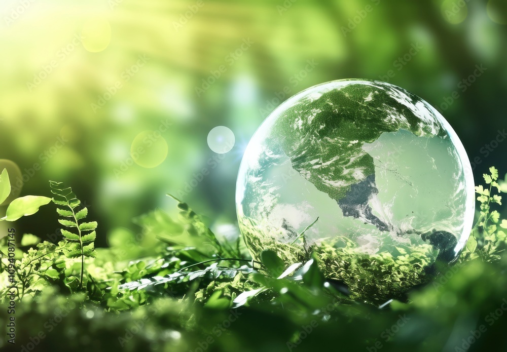 Lush Green Forest with a Transparent Globe Symbolizing Environmental Conservation and Global Awareness Amidst Nature's Beauty and Serenity Lush Green Forest with a Transparent Globe Symbolizing Environmental Conservation and Global Awareness Amidst Nature's Beauty and Serenity