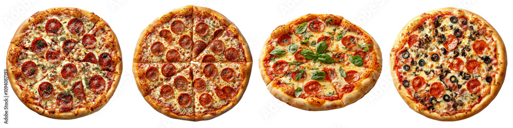 Realistic pizza isolated on white background. Collection Set png. Realistic pizza isolated on white background. Collection Set png.