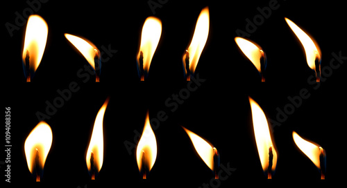 set yellow candle isolated black background, candlelight glow in the dark. concept of decorative Christmas or birthday. candles flame gold	