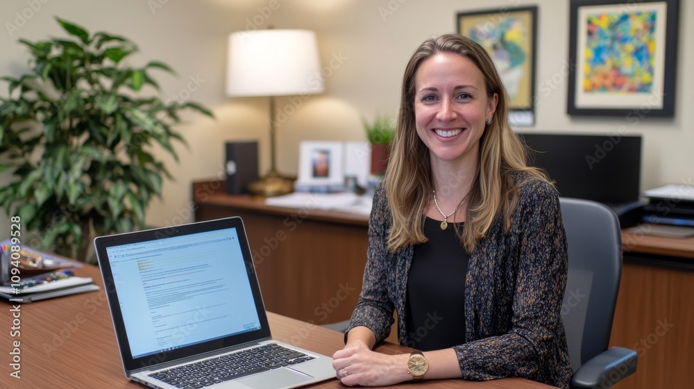 Professional woman working at desk office environment portrait photography calm atmosphere engaging concept for career growth Professional woman working at desk office environment portrait photography calm atmosphere engaging concept for career growth