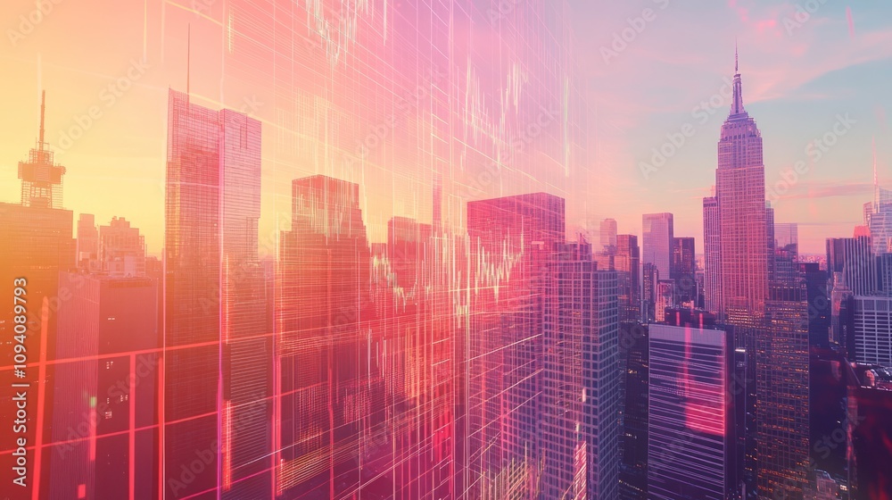 Close up view of Skyscrapers in Downtown New York, Beautiful Property Building Skyline During Daytime. Ai generated image
