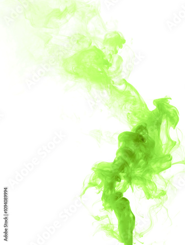 green smoke steam spray, and abstract vapor water isolated on a white background. concept of texture cold mist or hot vapor, fog effect, and cloud for design air pollution, element smog, dust	