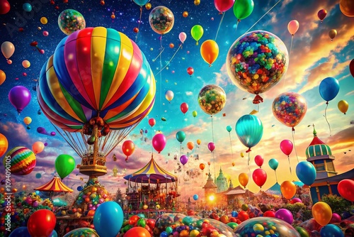 Wallpaper Mural Vibrant Double Exposure of Colorful Balloons Floating in the Air During a Lively Carnival Celebration Blending with Festive Atmosphere and Joyful Colors Torontodigital.ca