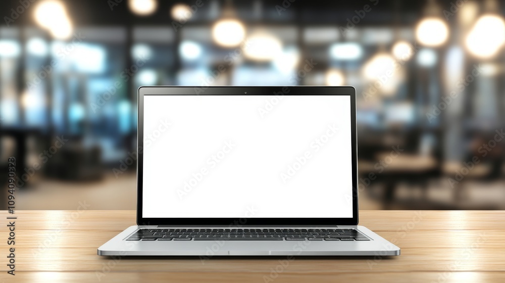 Laptop on wooden table modern office digital workspace bright environment focused viewpoint productivity concept Laptop on wooden table modern office digital workspace bright environment focused viewpoint productivity concept