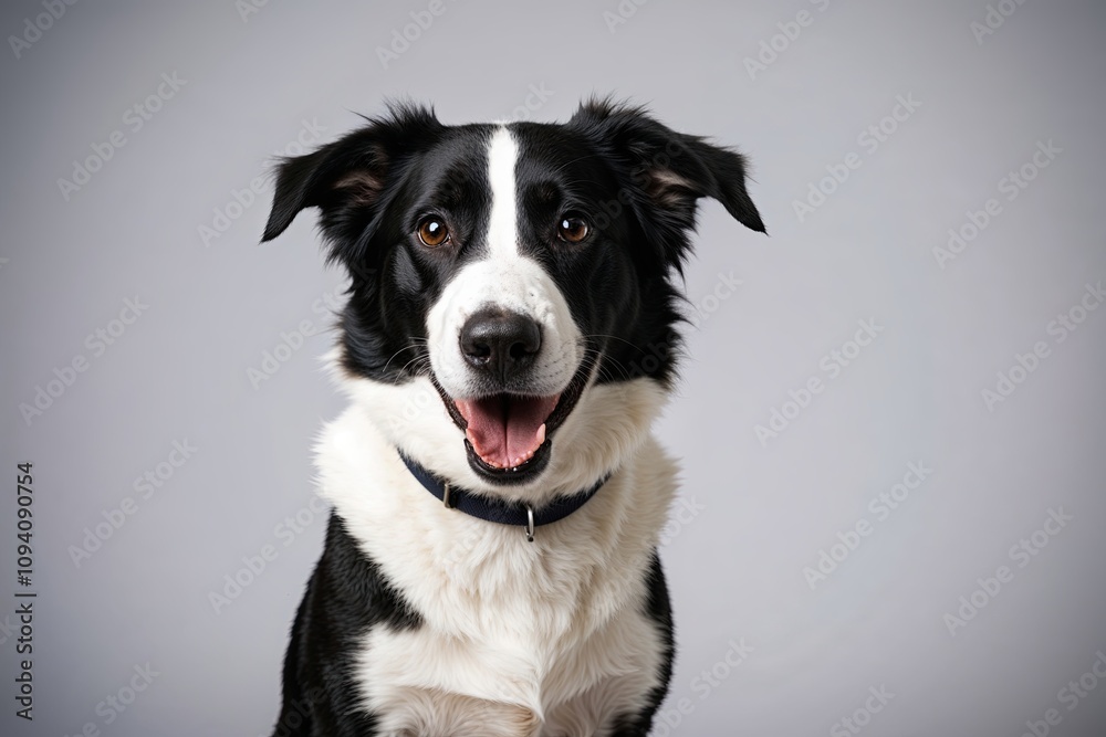 Playful Black and White Dog Posing for the Camera in a Studio Setting