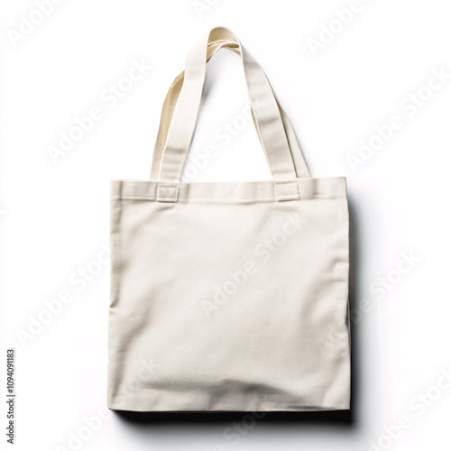 blank white canvas tote bag mockup isolated on white background