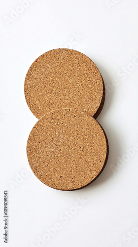 two round brown cork coasters on white background