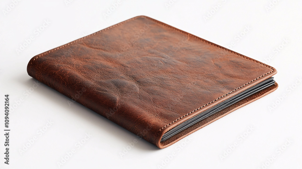brown leather bound book on white background brown leather bound book on white background