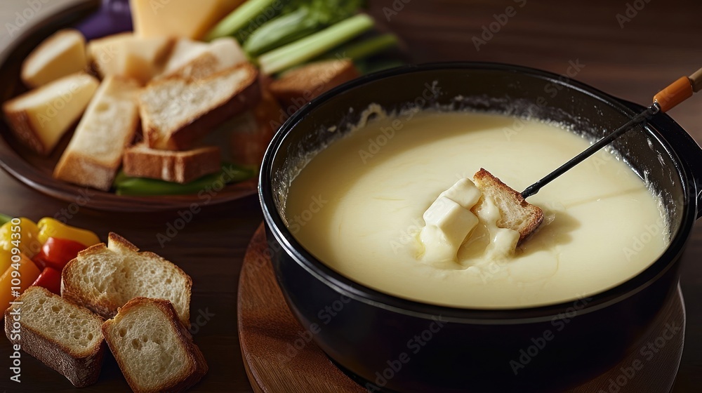 Creamy Cheese Fondue with Bread Cubes Creamy Cheese Fondue with Bread Cubes