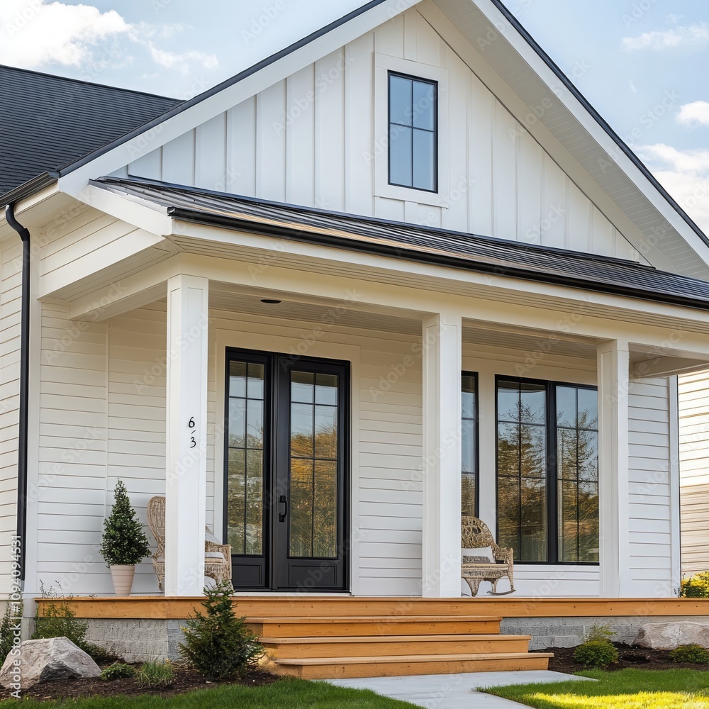 Modern White Home with Elegant Front Porch Modern White Home with Elegant Front Porch