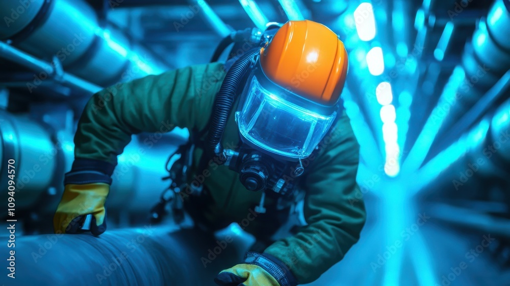 Underwater work diver welding steel in undersea structure environment Underwater work diver welding steel in undersea structure environment