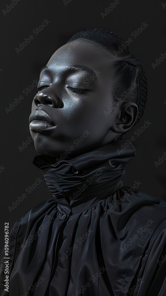 Black and White Portrait of a Model with Eyes Closed in Dramatic Lighting Black and White Portrait of a Model with Eyes Closed in Dramatic Lighting