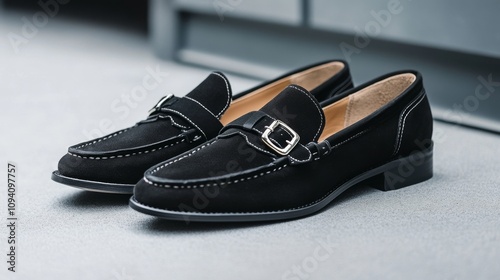 Stylish Black Suede Loafers with Buckle photo