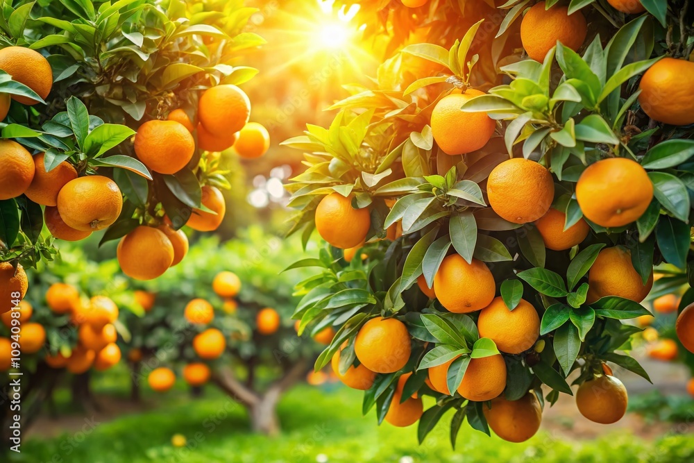 Vibrant Portrait of an Orange Tree Loaded with Juicy Fruits in a Lush Garden Setting, Capturing Nature's Bounty and the Beauty of Agriculture in Full Bloom Vibrant Portrait of an Orange Tree Loaded with Juicy Fruits in a Lush Garden Setting, Capturing Nature's Bounty and the Beauty of Agriculture in Full Bloom
