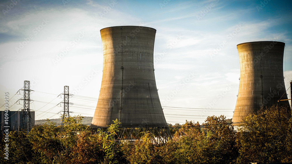 Abandoned cooling towers of the Three Mile Island nuclear power plant close to Harrisburg, Pennsylvania, USA, that sits on the Susquehanna River where the plant takes its cooling water. Abandoned cooling towers of the Three Mile Island nuclear power plant close to Harrisburg, Pennsylvania, USA, that sits on the Susquehanna River where the plant takes its cooling water.