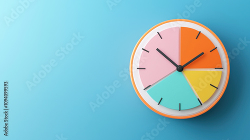 Wallpaper Mural Colorful pie chart clock on blue background, showcasing vibrant segments and modern design. This unique clock adds playful touch to any space Torontodigital.ca