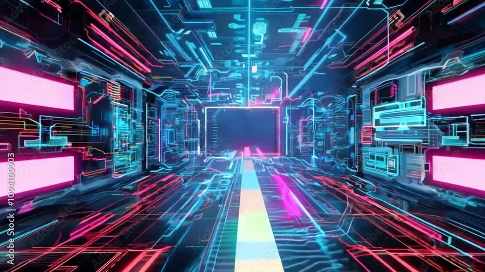 Futuristic Digital Interface with Glowing Blue and Red Lights Futuristic Digital Interface with Glowing Blue and Red Lights