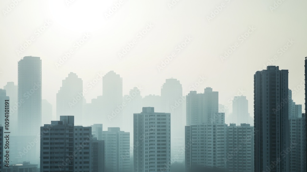 A detailed shot of a smog-choked skyline, The harsh reality of urban pollution, photography style A detailed shot of a smog-choked skyline, The harsh reality of urban pollution, photography style
