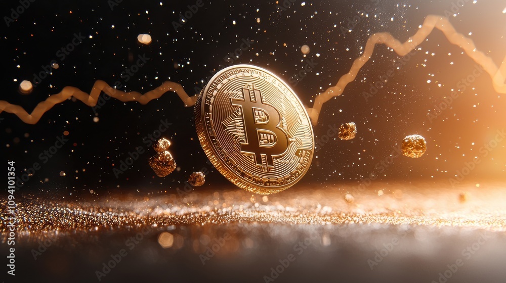 Dynamic bitcoin flotation digital finance realm macro photography modern aesthetic upward trend concept Dynamic bitcoin flotation digital finance realm macro photography modern aesthetic upward trend concept