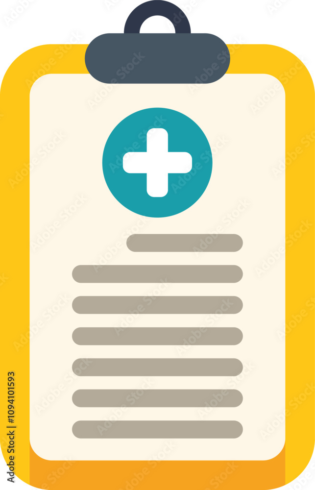 Yellow clipboard showing medical report with cross symbol, healthcare concept Yellow clipboard showing medical report with cross symbol, healthcare concept