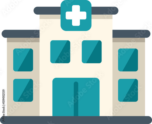 Modern hospital building with a prominent cross symbol, representing healthcare services, medical assistance, and the importance of well being