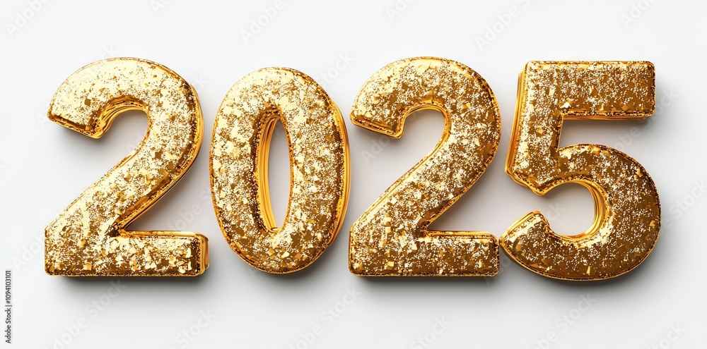 2025 in gold metallic numbers on white background. 2025 in gold metallic numbers on white background.