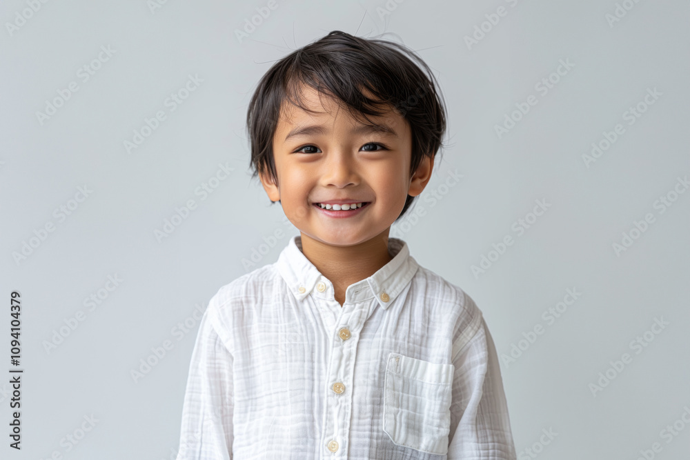 Young Asian boys in relaxed, casual clothing stand against a plain white background, showcasing their joyful innocence and individual styles. Young Asian boys in relaxed, casual clothing stand against a plain white background, showcasing their joyful innocence and individual styles.