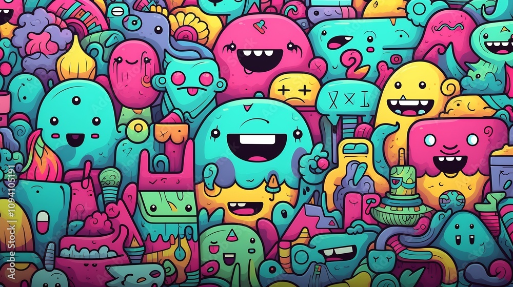 Bright and Cute 3D Cartoon Pattern with Adorable Whimsical Icons Bright and Cute 3D Cartoon Pattern with Adorable Whimsical Icons