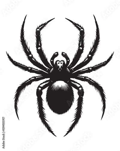 Spider silhouette vector on white background.