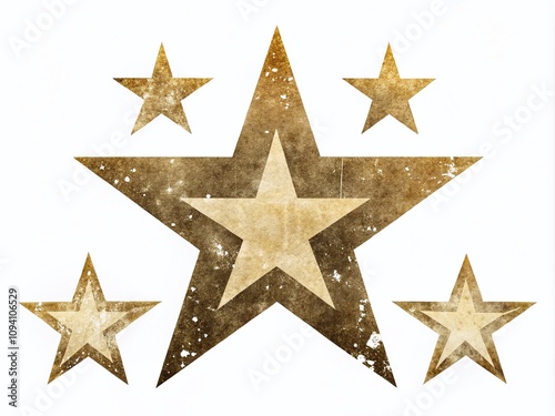 Vintage Grunge Star Set Isolated on White Background for Awards, Performance Feedback, and Conceptual Uses in Minimalist Photography