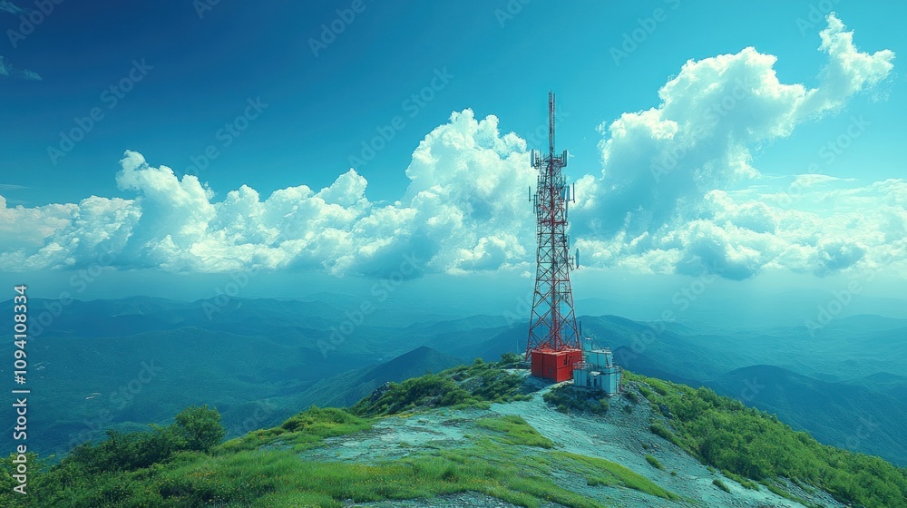 Obraz premium Telecommunication Tower on a Mountaintop